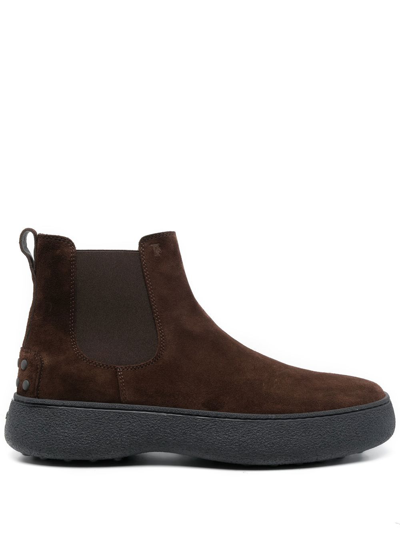 Tod's Gommino Suede Chelsea Boots In Brown