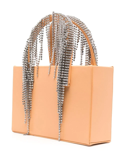 Shop Kara Bean Crystal-embellished Fringe Shoulder Bag In Nude