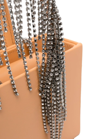 Shop Kara Bean Crystal-embellished Fringe Shoulder Bag In Nude