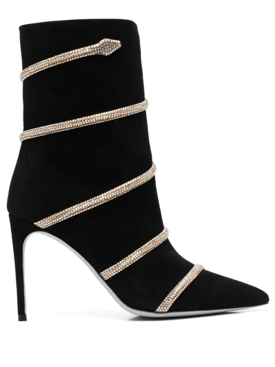 Shop René Caovilla Morgana Crystal 100mm Boots In Schwarz