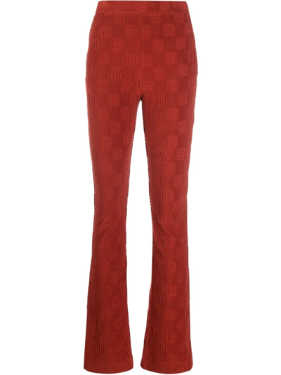 Ambush High-waisted Flared Trousers In Rust Brown Velvet With Monogram Motif In Braun