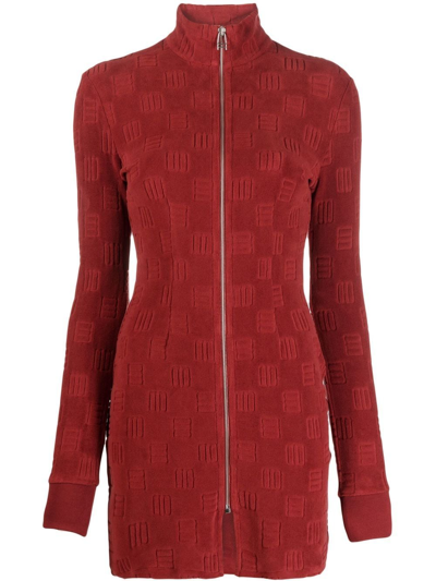 Shop Ambush Monogram-pattern Zip-front Mini Dress In Braun