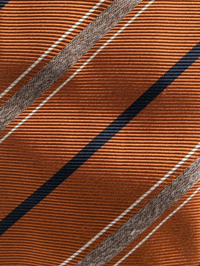 Brunello Cucinelli Striped Silk Tie In Orange