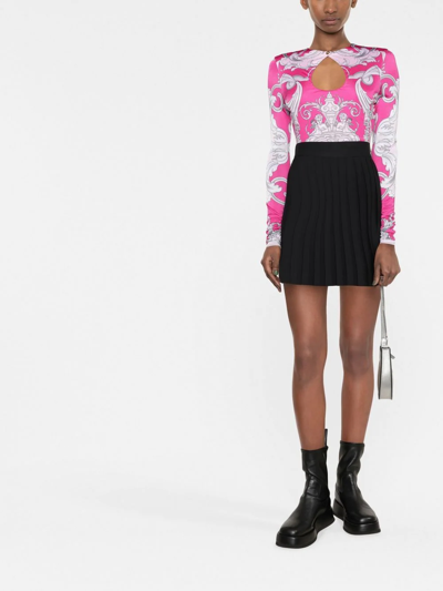 Versace Silver Baroque Print Viscose Bodysuit In Rosa