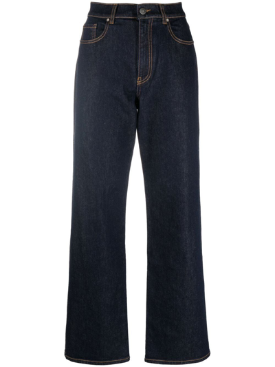 Shop P.a.r.o.s.h Straight-leg Contrast Stitch Jeans In Blau