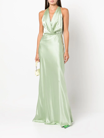 Shop Michelle Mason Draped Halterneck Gown In Grün