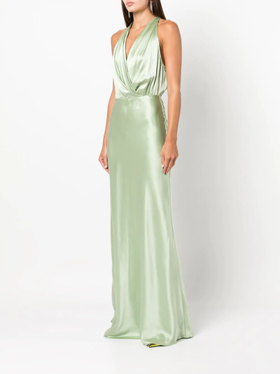Shop Michelle Mason Draped Halterneck Gown In Grün