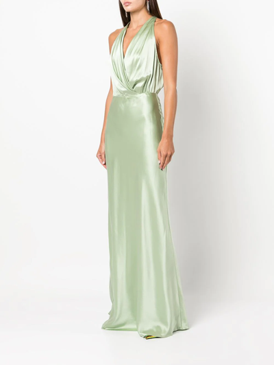 Michelle Mason Draped Halterneck Gown In Grün