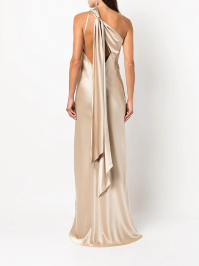 Shop Michelle Mason Side-slit One-shoulder Gown In Gold