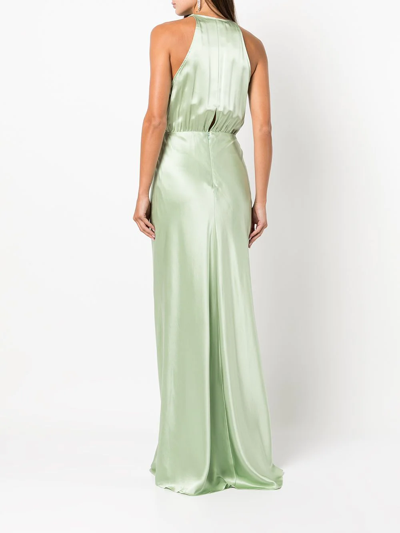 Shop Michelle Mason Draped Halterneck Gown In Grün