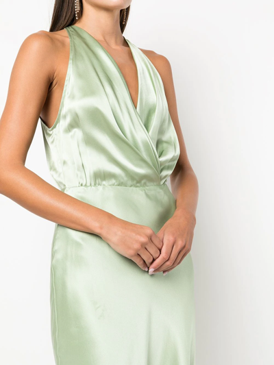 Shop Michelle Mason Draped Halterneck Gown In Grün