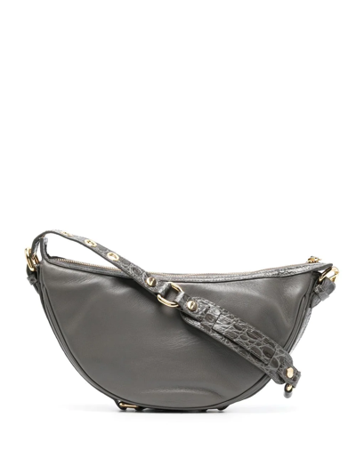 Shop By Far Zip-up Curved Shoulder Bag In Grau