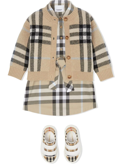 Shop Burberry Check-patterned Cashmere-blend Cardigan In Nude