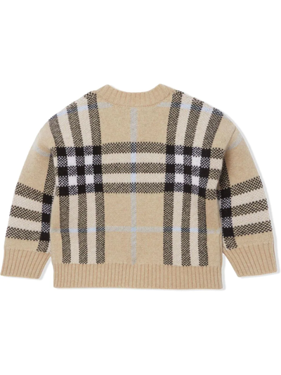 Shop Burberry Check-patterned Cashmere-blend Cardigan In Nude