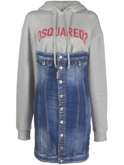 Dsquared2 Logo-print Panelled Hoodie Dress In Blau