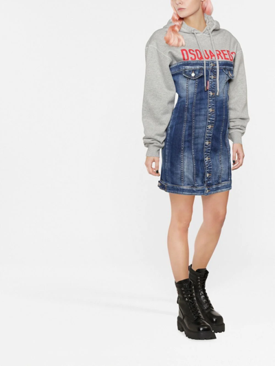 Dsquared2 Logo-print Panelled Hoodie Dress In Blau