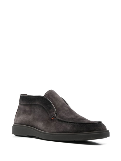 Santoni Midnight Blue Calf Suede Slip-on Shoes With Branded Insole In Gray