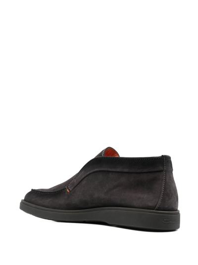 Santoni Midnight Blue Calf Suede Slip-on Shoes With Branded Insole In Gray