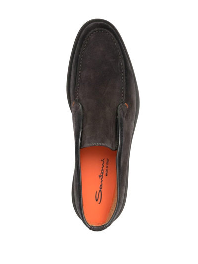 Santoni Midnight Blue Calf Suede Slip-on Shoes With Branded Insole In Gray