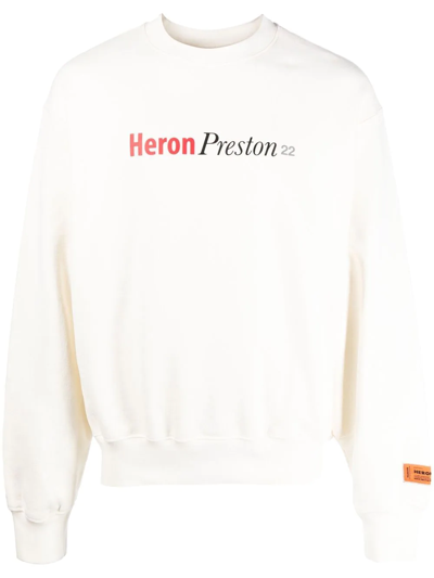 Heron Preston White Multicensored Sweatshirt In Jersey With Contrast Print On Front And Back And Logo Patch On The In Weiss