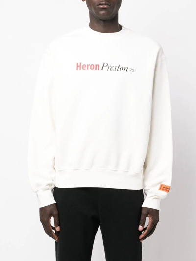 Heron Preston White Multicensored Sweatshirt In Jersey With Contrast Print On Front And Back And Logo Patch On The In Weiss