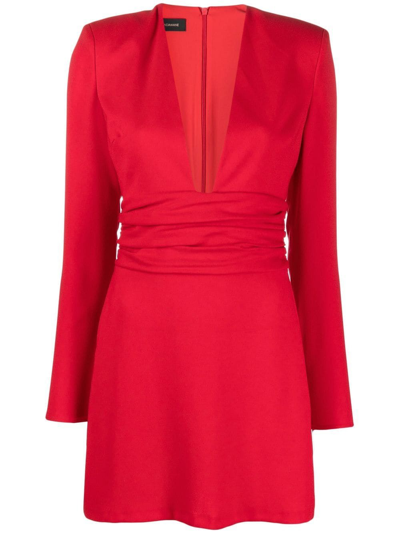Shop The Andamane Ruched-waist Mini Dress In Rot