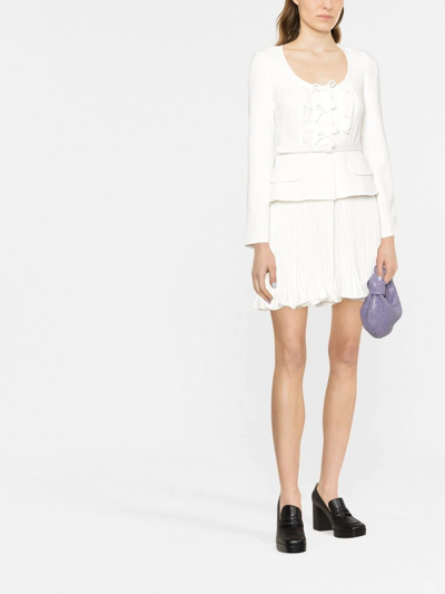 Shop Self-portrait Peplum-waist Crepe Mini Dress In Weiss