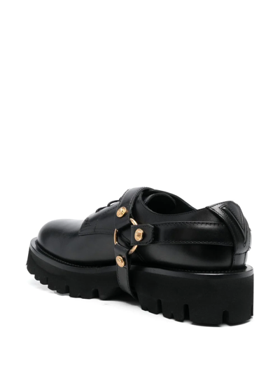 Shop Versace Strap-detailed Leather Loafers In Black