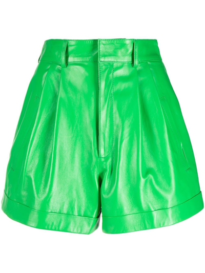 Shop Manokhi High-waisted Leather Shorts In Grün