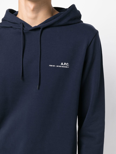 Shop Apc Item Logo-print Hoodie In Blau