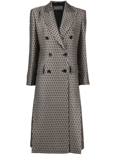 Shop Alberta Ferretti Patterned-jacquard Double-breasted Coat In Schwarz