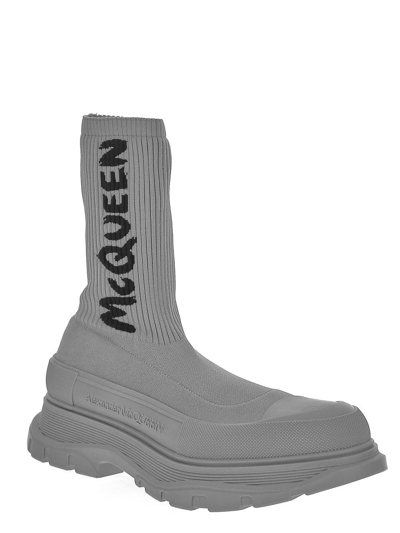 Alexander Mcqueen Gray Graffiti Tread Slick High-top Sneakers In Grey