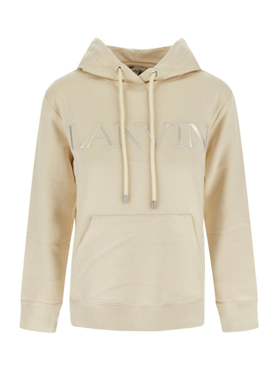 Shop Lanvin Embroidered Logo Hoodie In Ivory