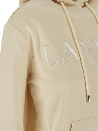 Shop Lanvin Embroidered Logo Hoodie In Ivory