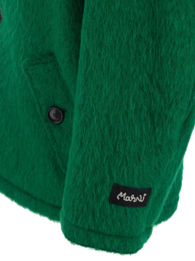 Shop Marni Brushed Wool Coat In Green
