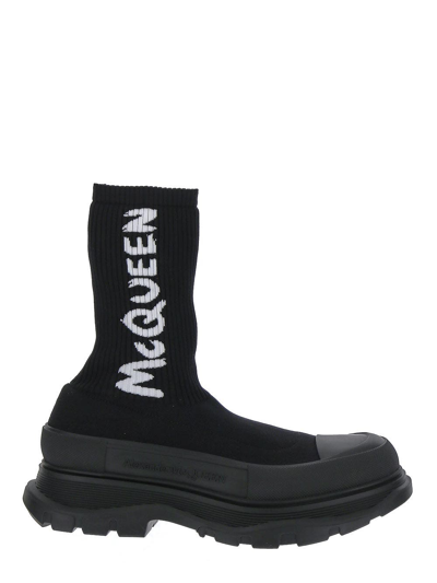 Shop Alexander Mcqueen Graffiti Knit Tred Slick Boot In Black