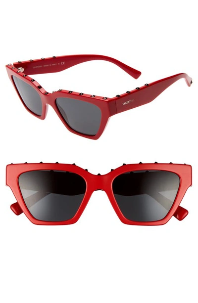 Shop Valentino 53mm Rockstud Cat Eye Sunglasses In Red Solid