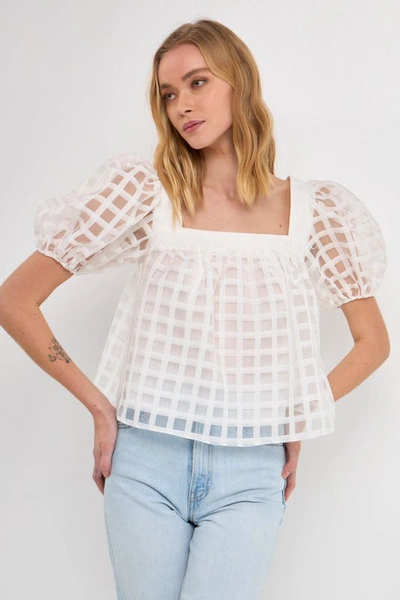 Shop English Factory Organza Gridded Square Neck Crop Top In White