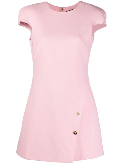 Shop Versace Medusa Head-buttons Mini Dress In Pink