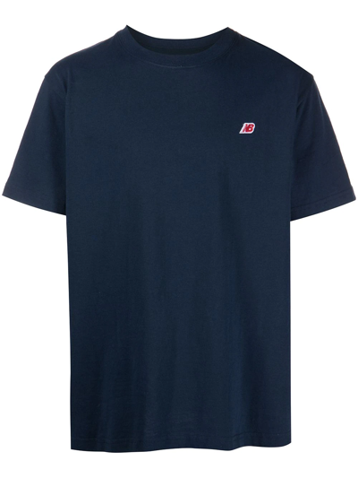 Shop New Balance Logo-patch Cotton T-shirt In Blue