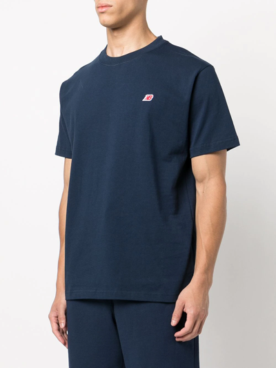 Shop New Balance Logo-patch Cotton T-shirt In Blue