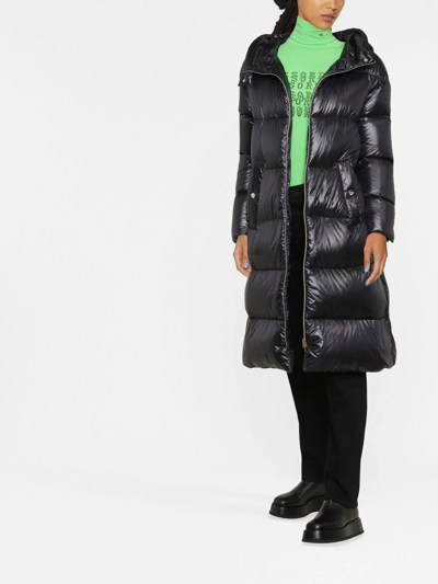 Herno Long Quilted Down Jacket With Hood And Buttons In Black