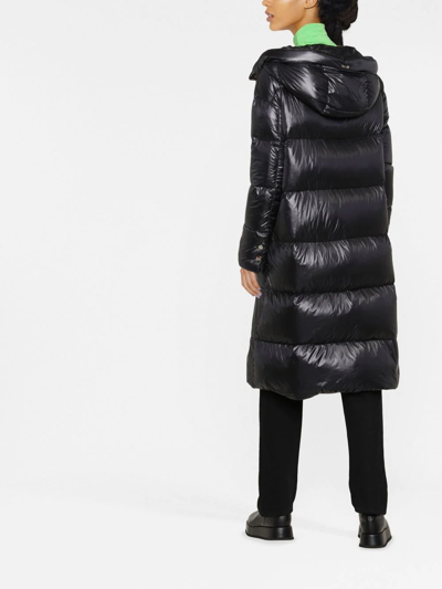 Herno Long Quilted Down Jacket With Hood And Buttons In Black