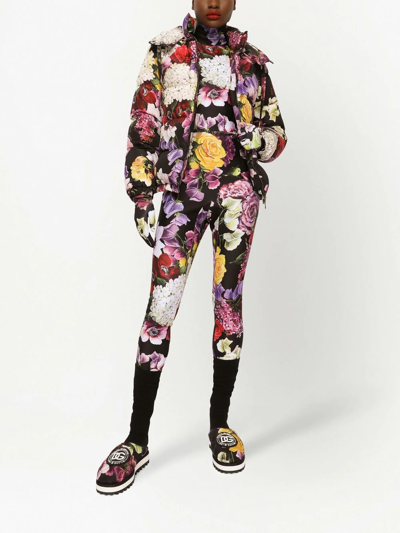 Shop Dolce & Gabbana Floral-print Down Jacket In Schwarz
