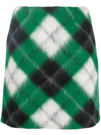 Opening Ceremony Long Hair Check Mini Skirt In Grün