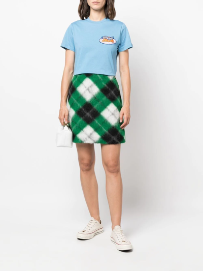 Opening Ceremony Long Hair Check Mini Skirt In Grün