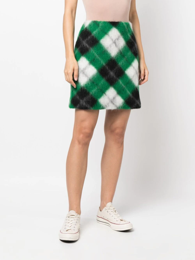 Opening Ceremony Long Hair Check Mini Skirt In Grün