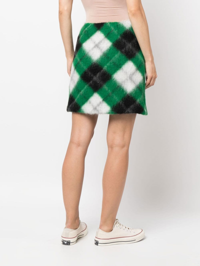 Opening Ceremony Long Hair Check Mini Skirt In Grün