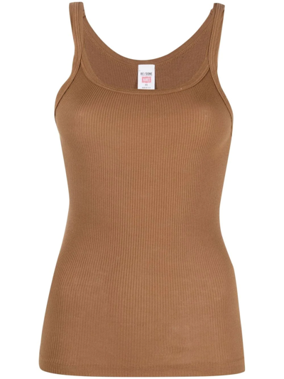 Shop Re/done Ribbed-knit Tank Top In Brown