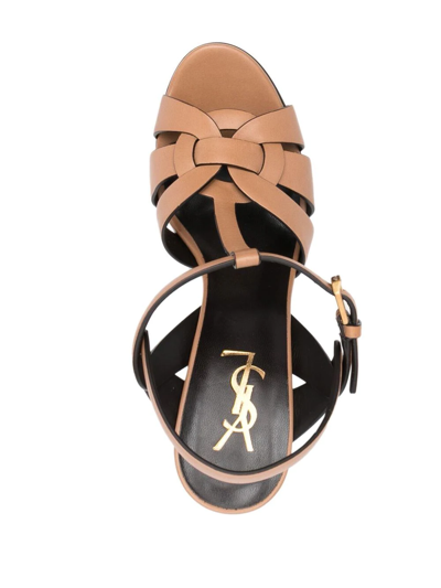 Saint Laurent Tribute 105 Brown Leather Platform Sandals In Braun